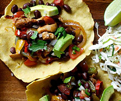 Homemade Tortilla Chicken Fajitas with Caramelized Onion Guacamole